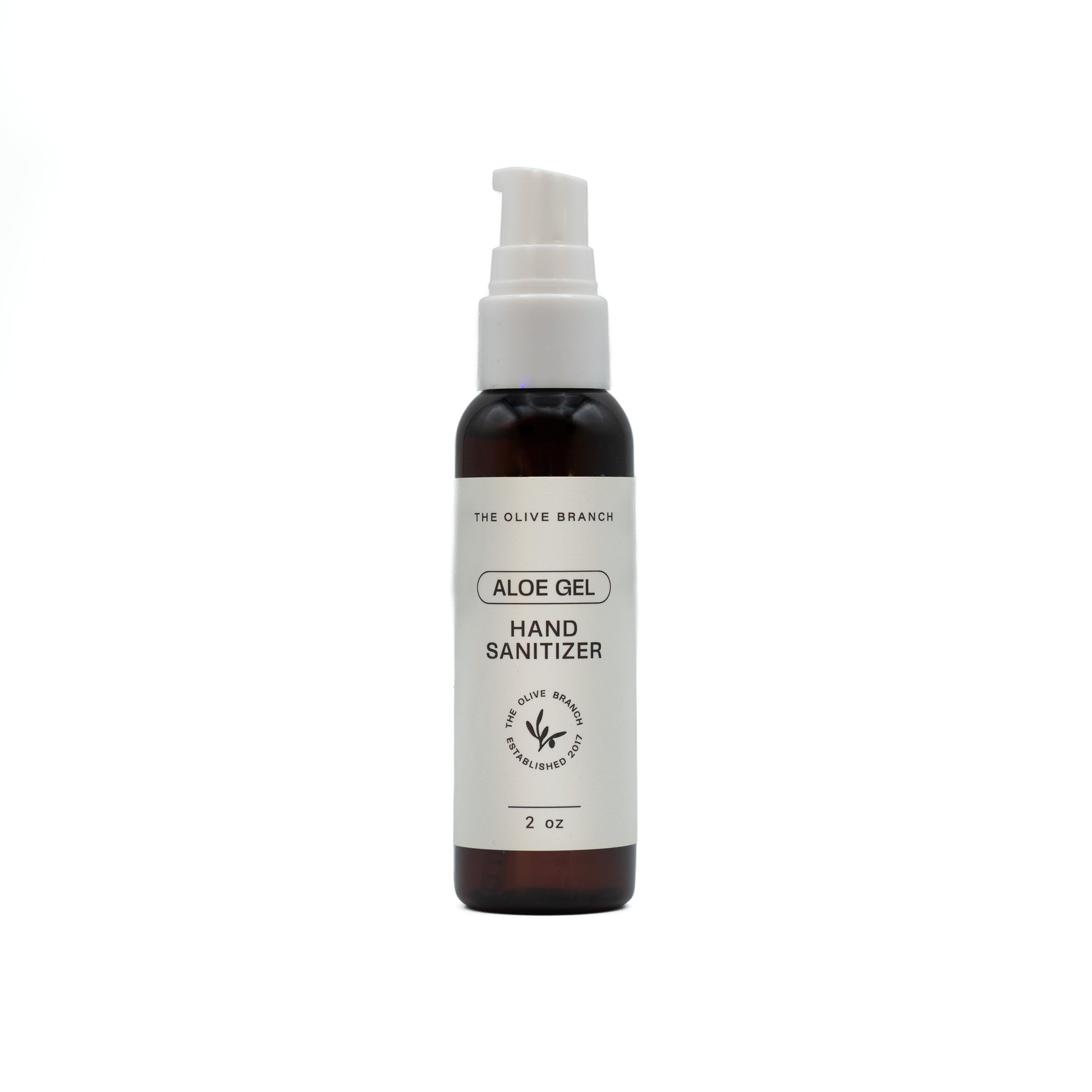 Bottle of aloe gel hand sanitizer on a white background