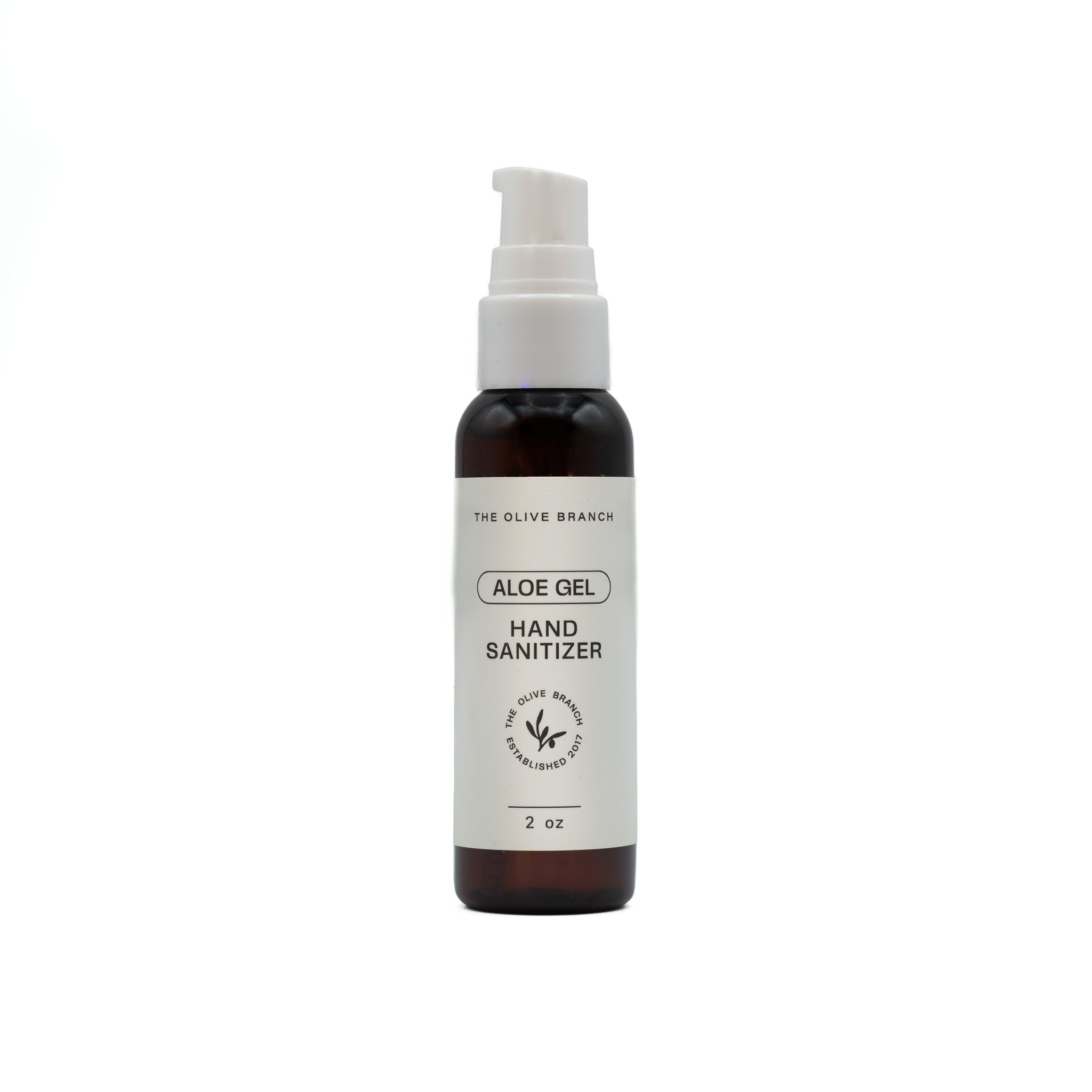 Bottle of aloe gel hand sanitizer on a white background