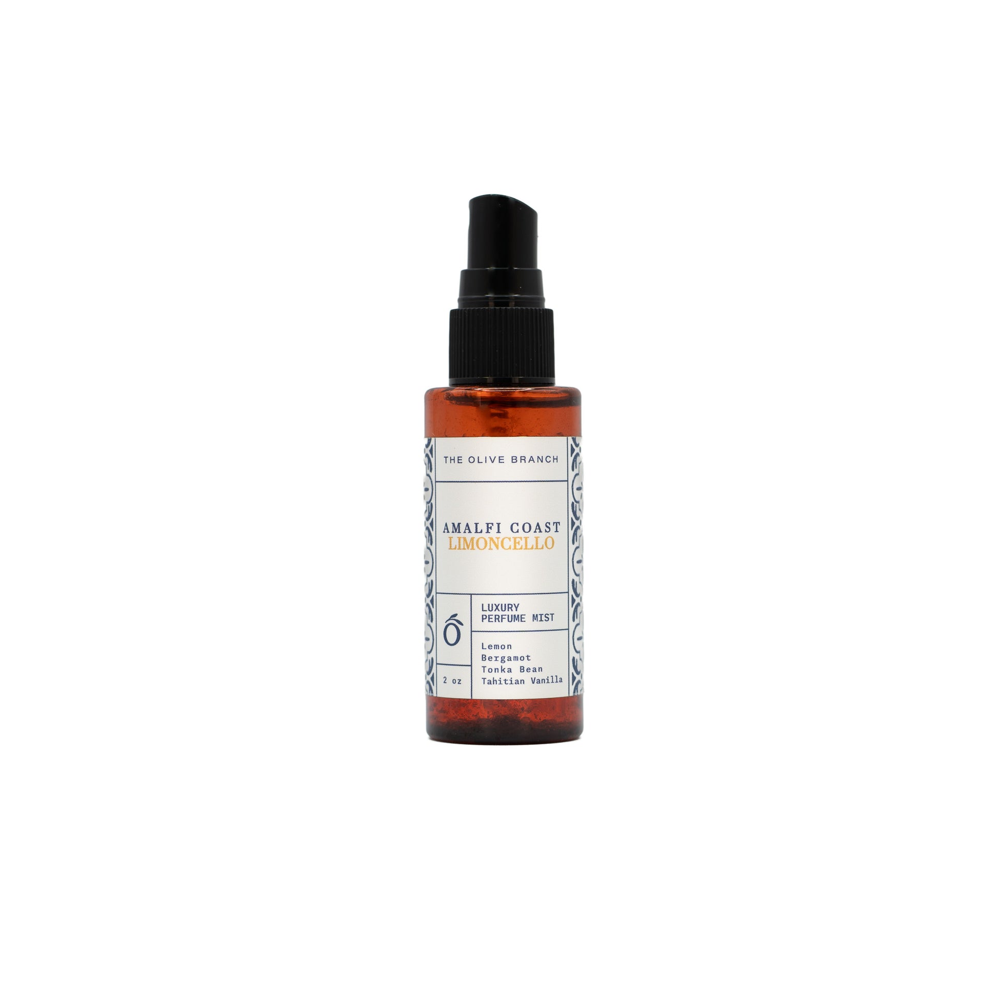 Perfume mist bottle with label on a white background