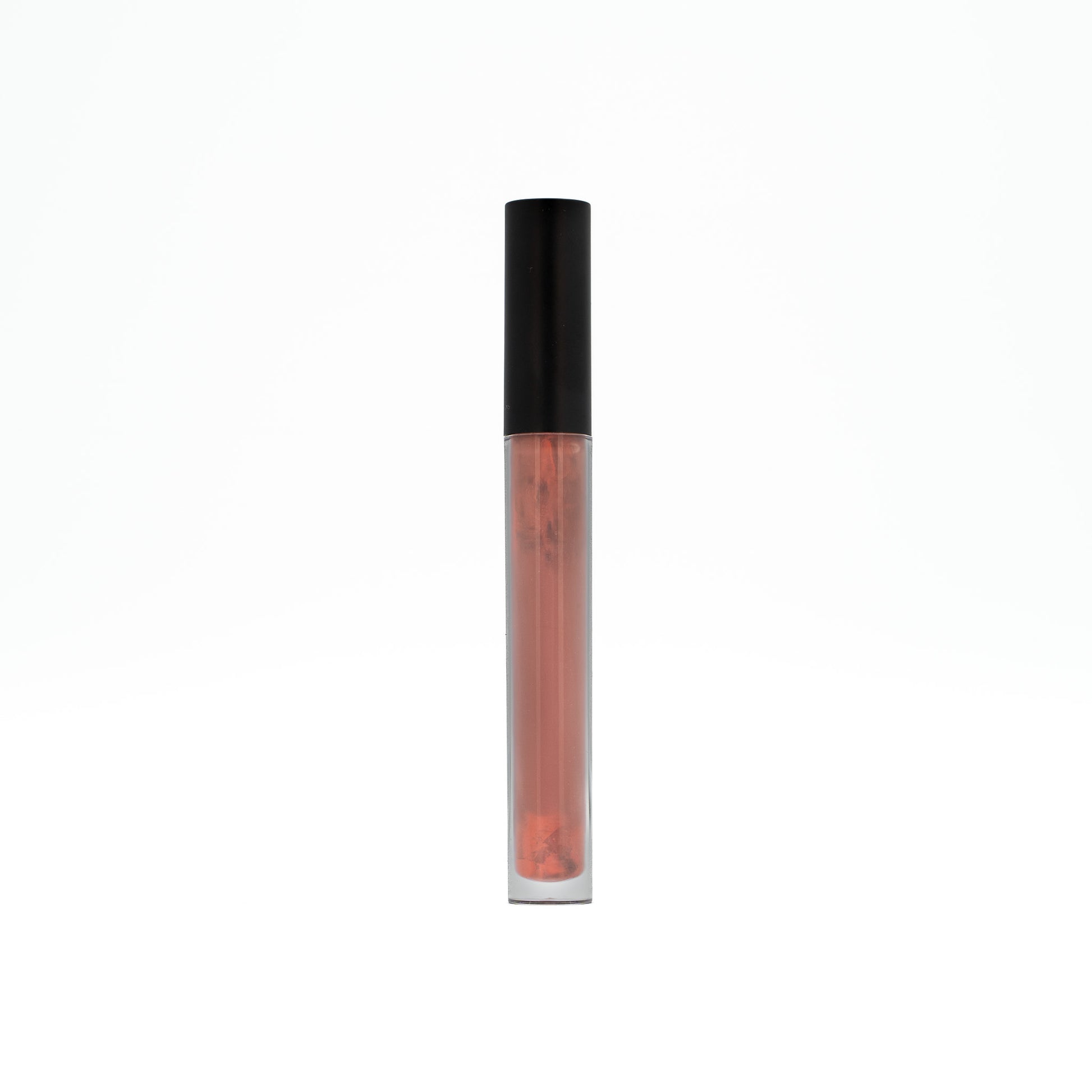 Lip gloss with black cap on a white background