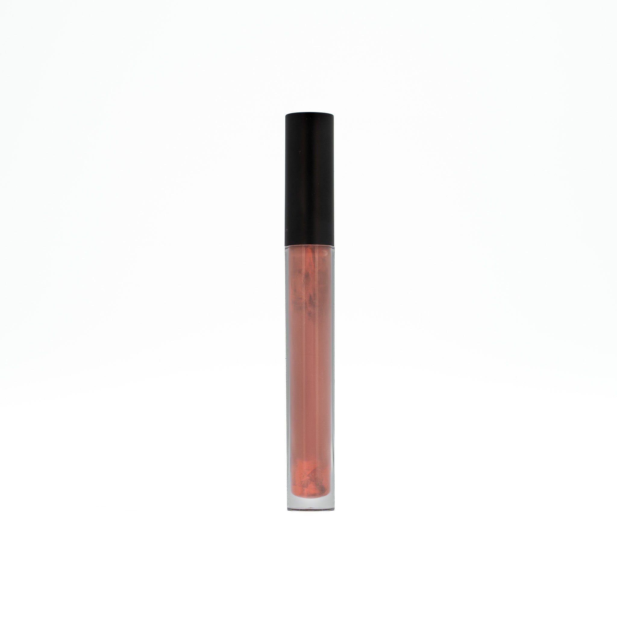 Lip gloss with black cap on a white background