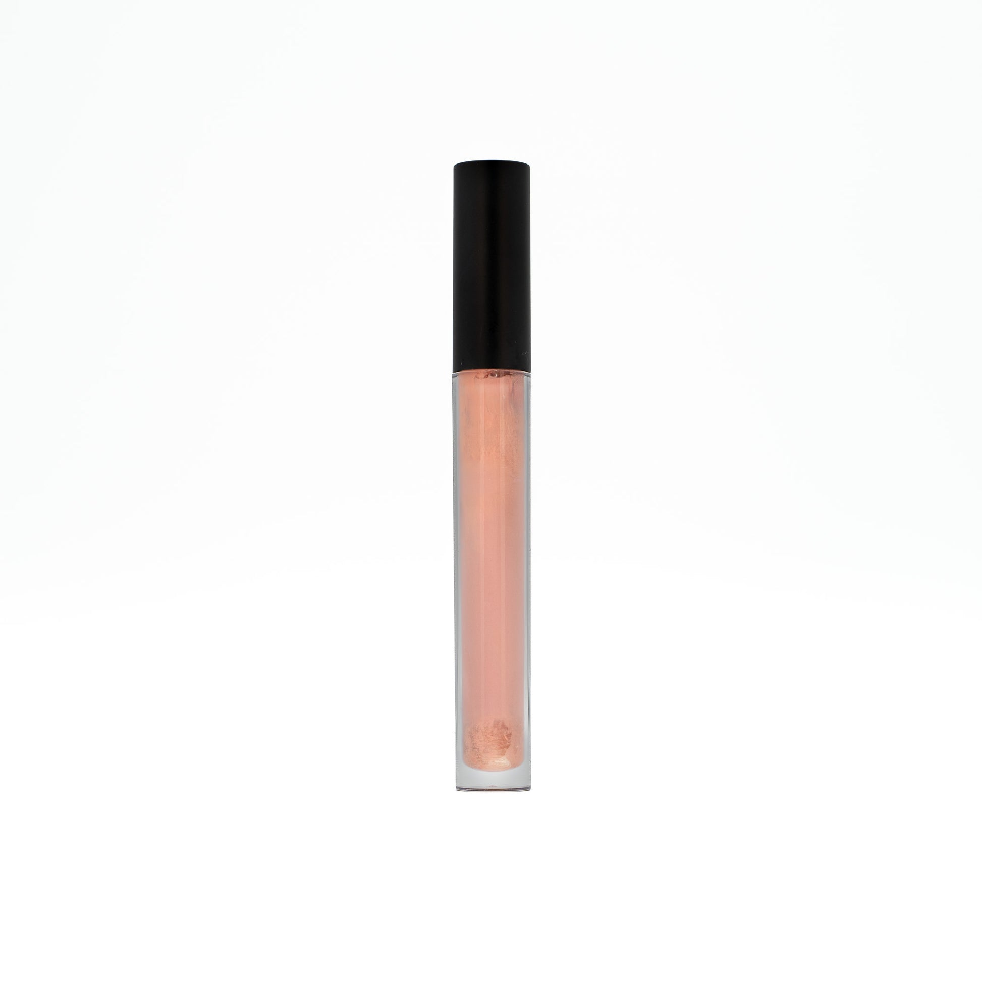 Lip gloss with black cap on a white background