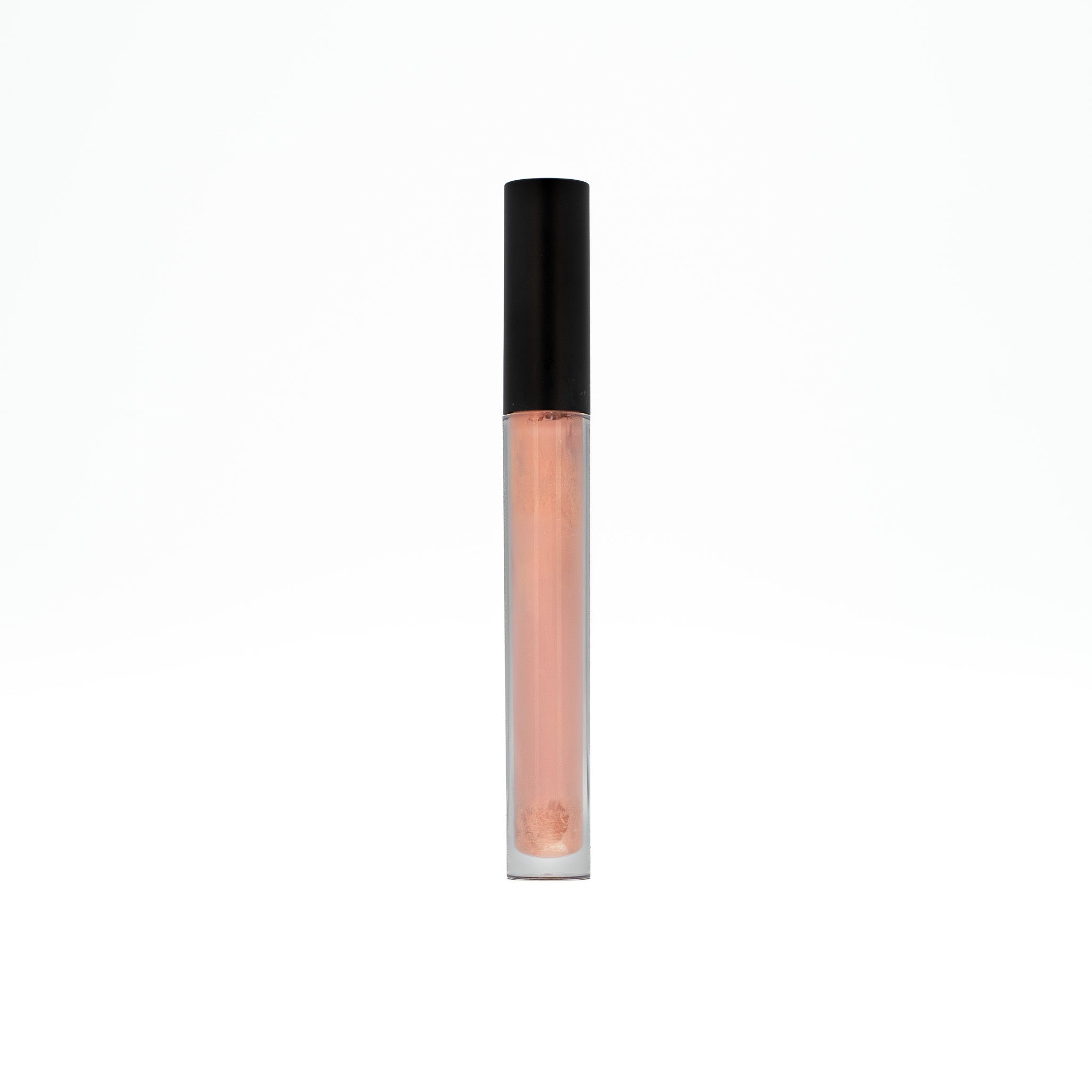 Lip gloss with black cap on a white background