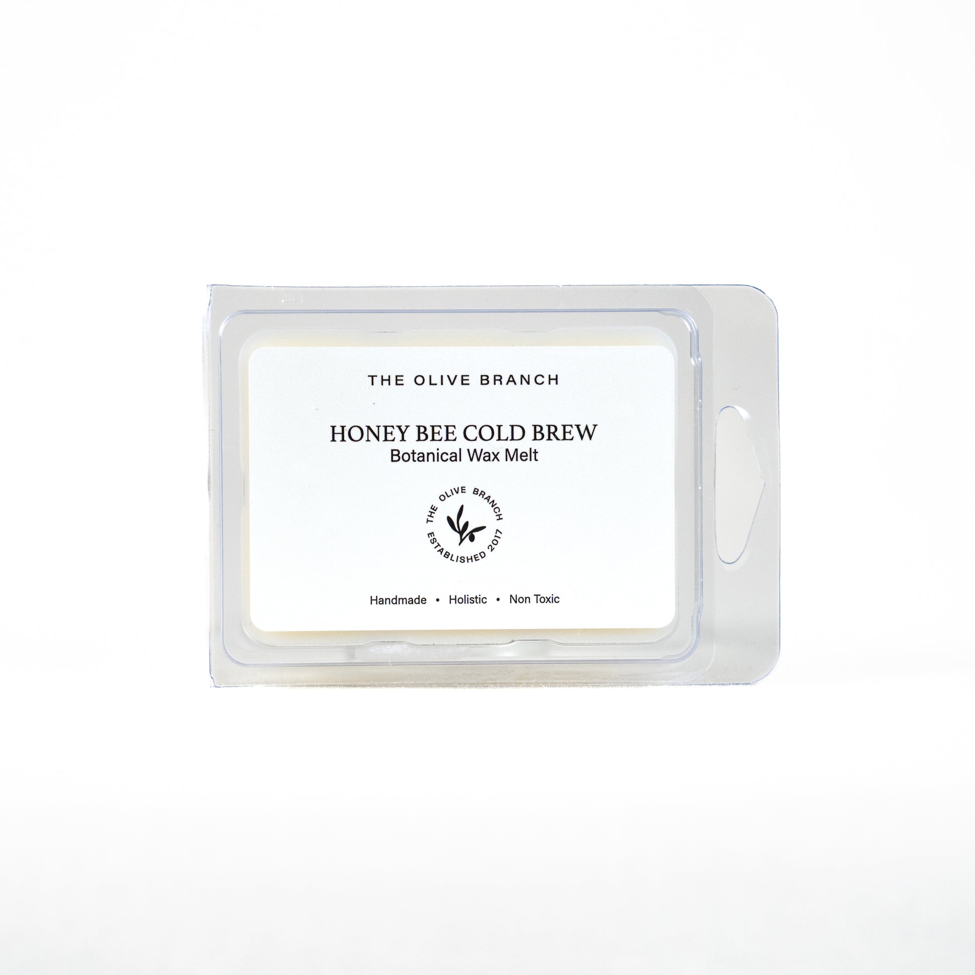Honey Bee Cold Brew wax melt packaging from The Olive Branch on a white background