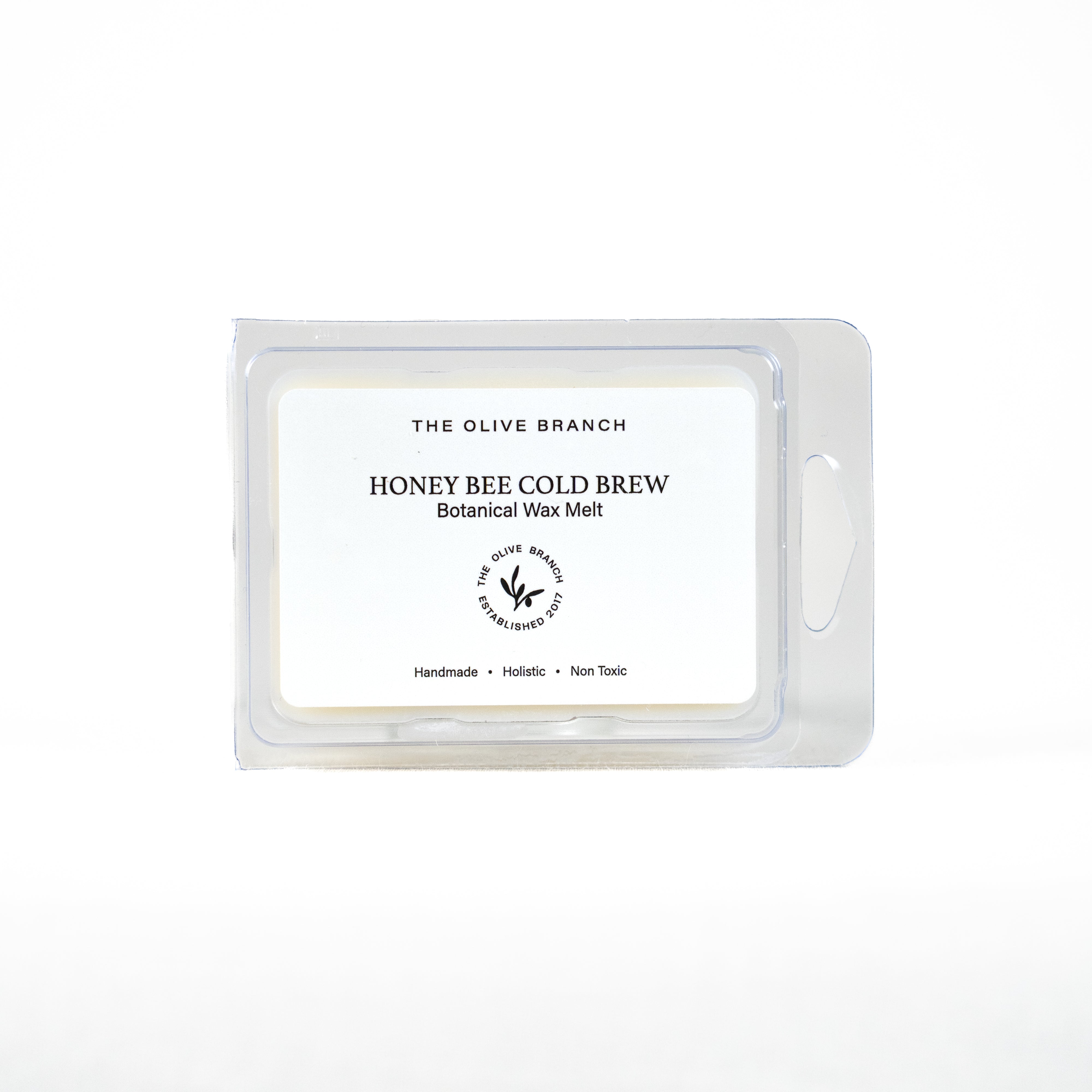 Honey Bee Cold Brew wax melt packaging from The Olive Branch on a white background