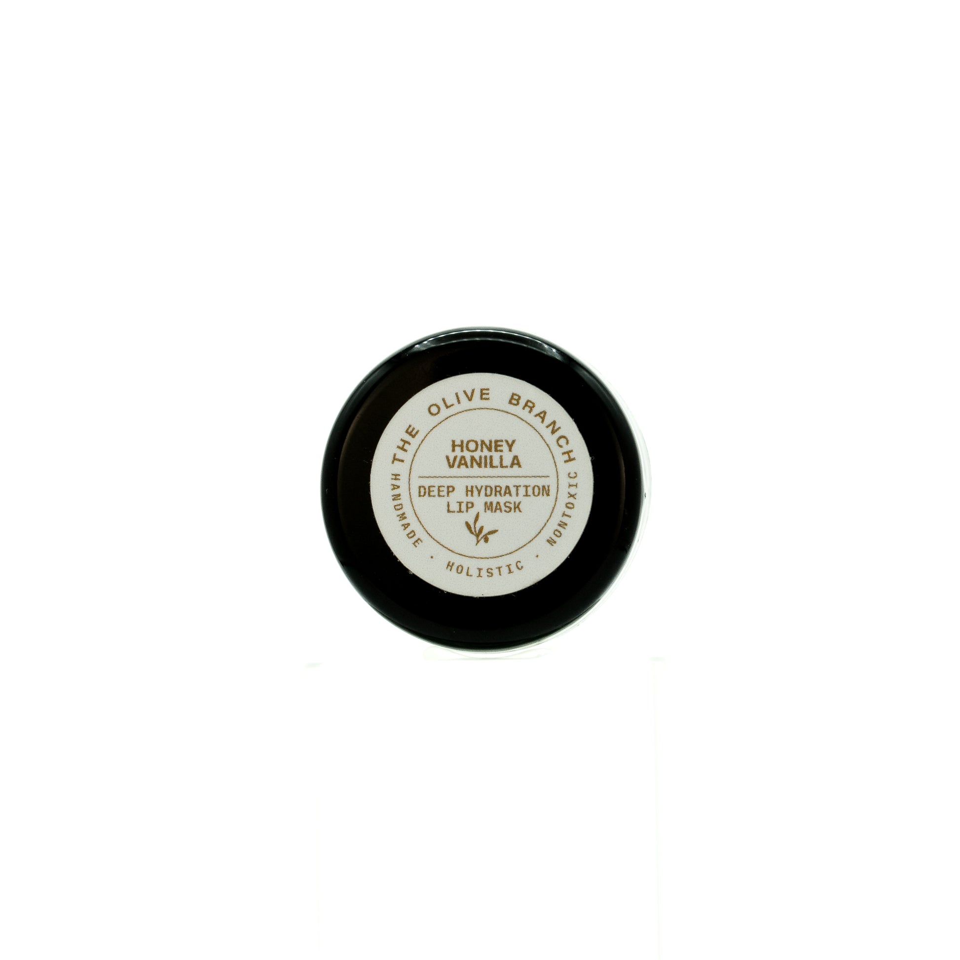Lip mask container with a white label on a white background