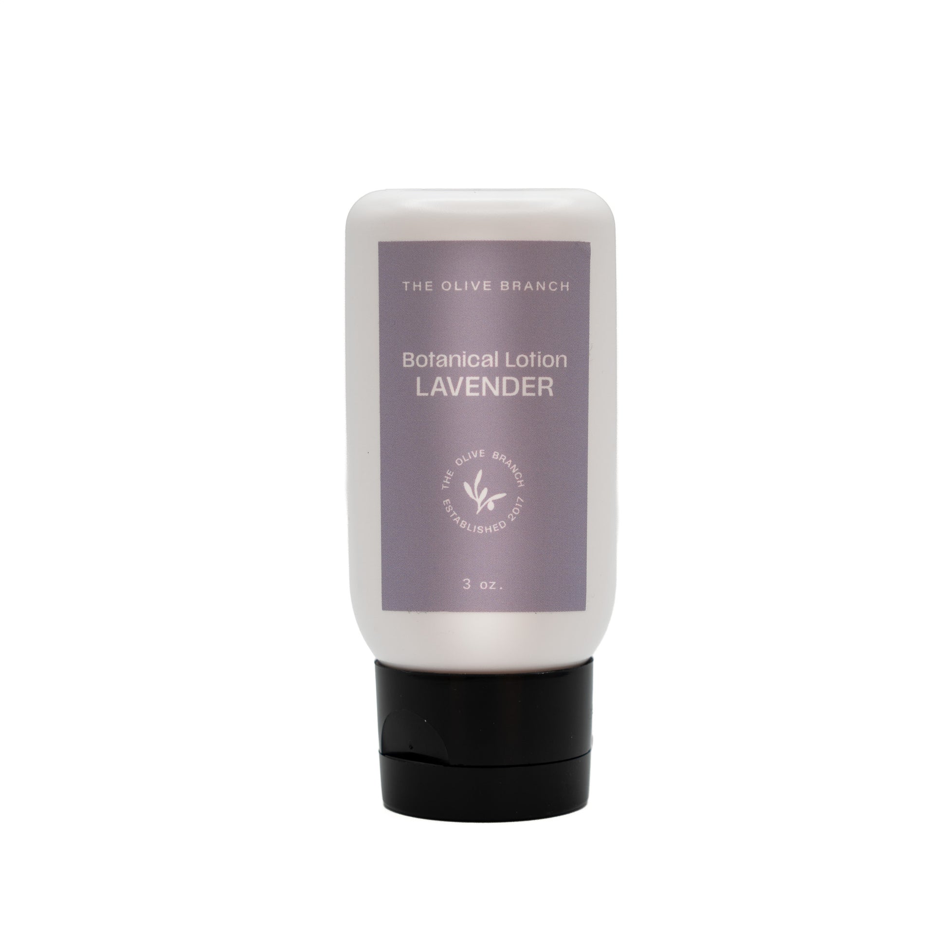 Lavender botanical lotion bottle with visible branding on a white background