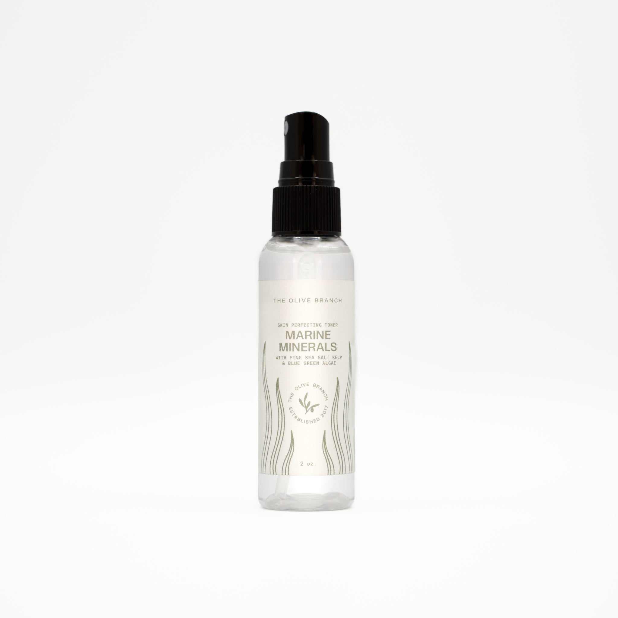 Marine Minerals toner bottle with black cap on a white background