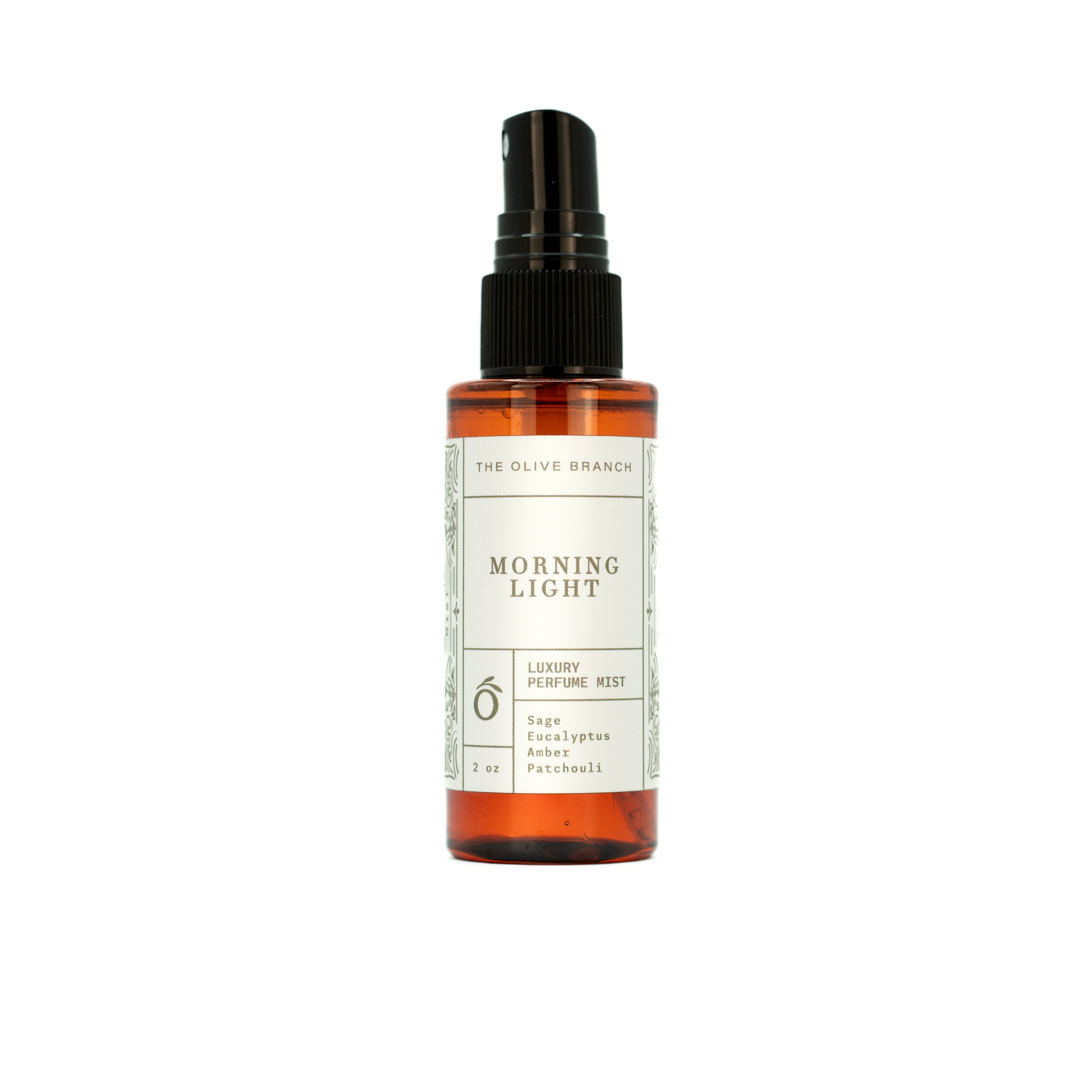 Morning light perfume mist bottle on a white background