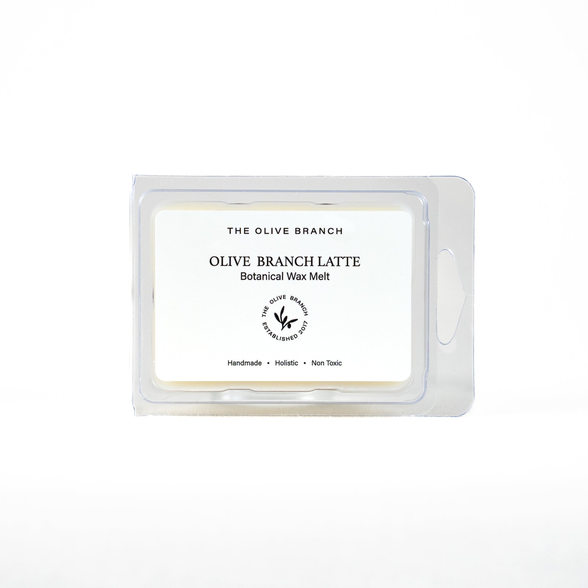 Olive Branch Latte wax melt packaging on a white background