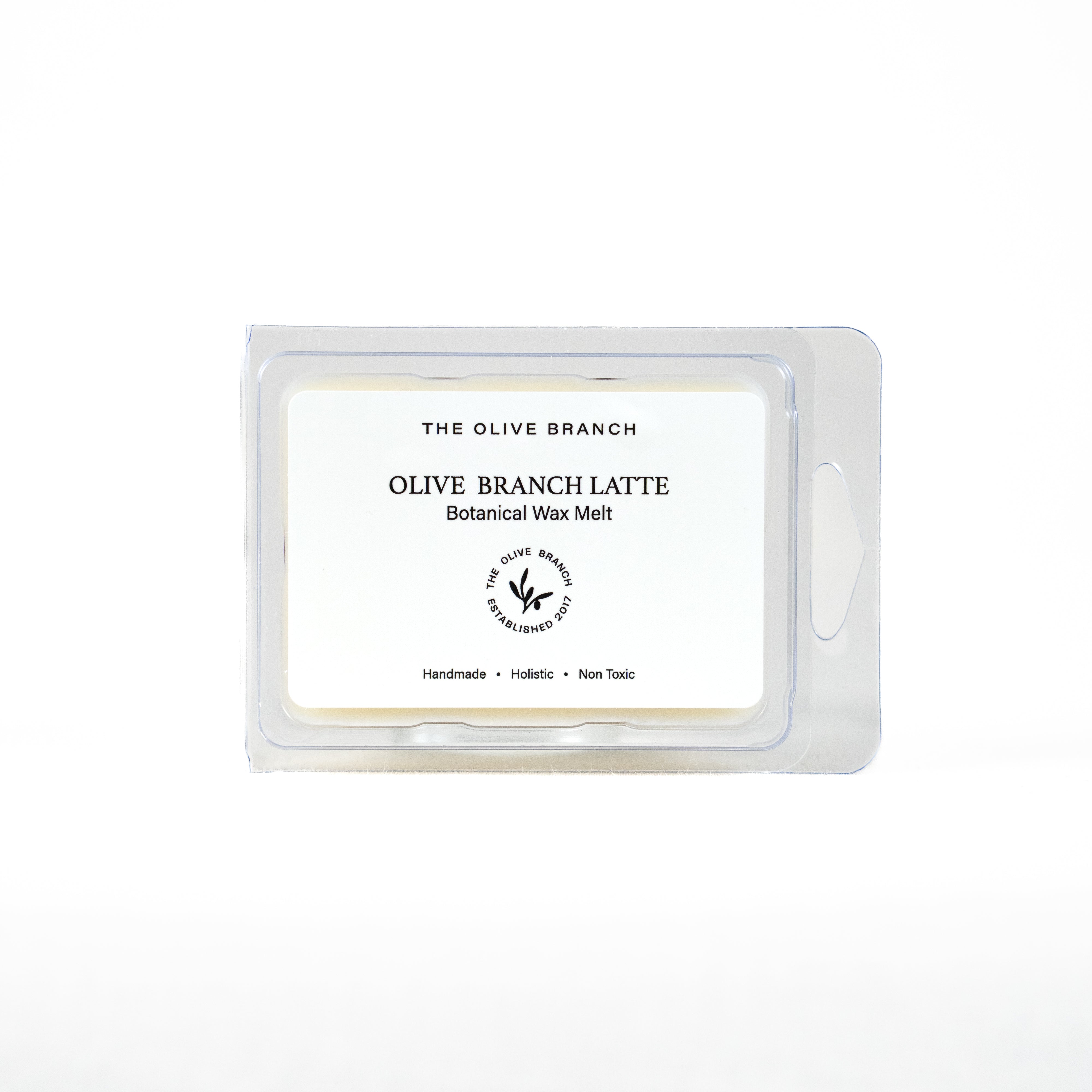 Olive Branch Latte wax melt packaging on a white background