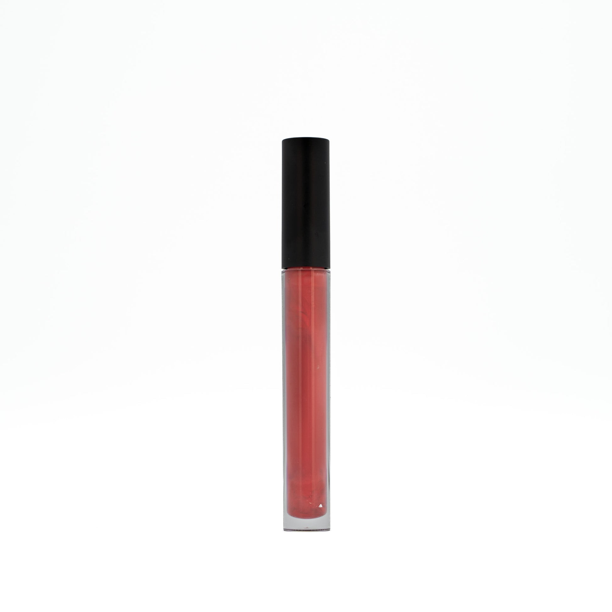 Red lip gloss with black cap on a white background
