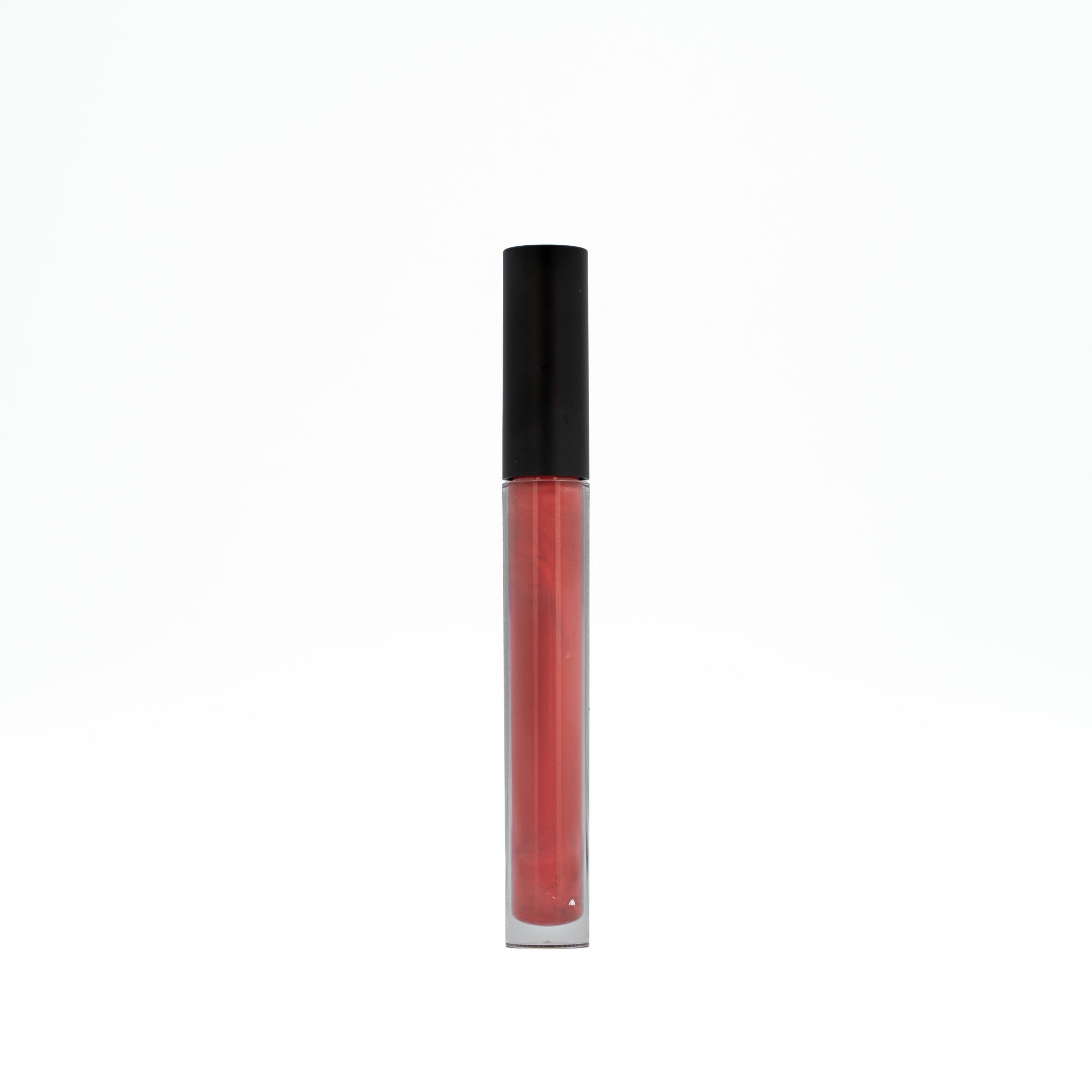 Red lip gloss with black cap on a white background