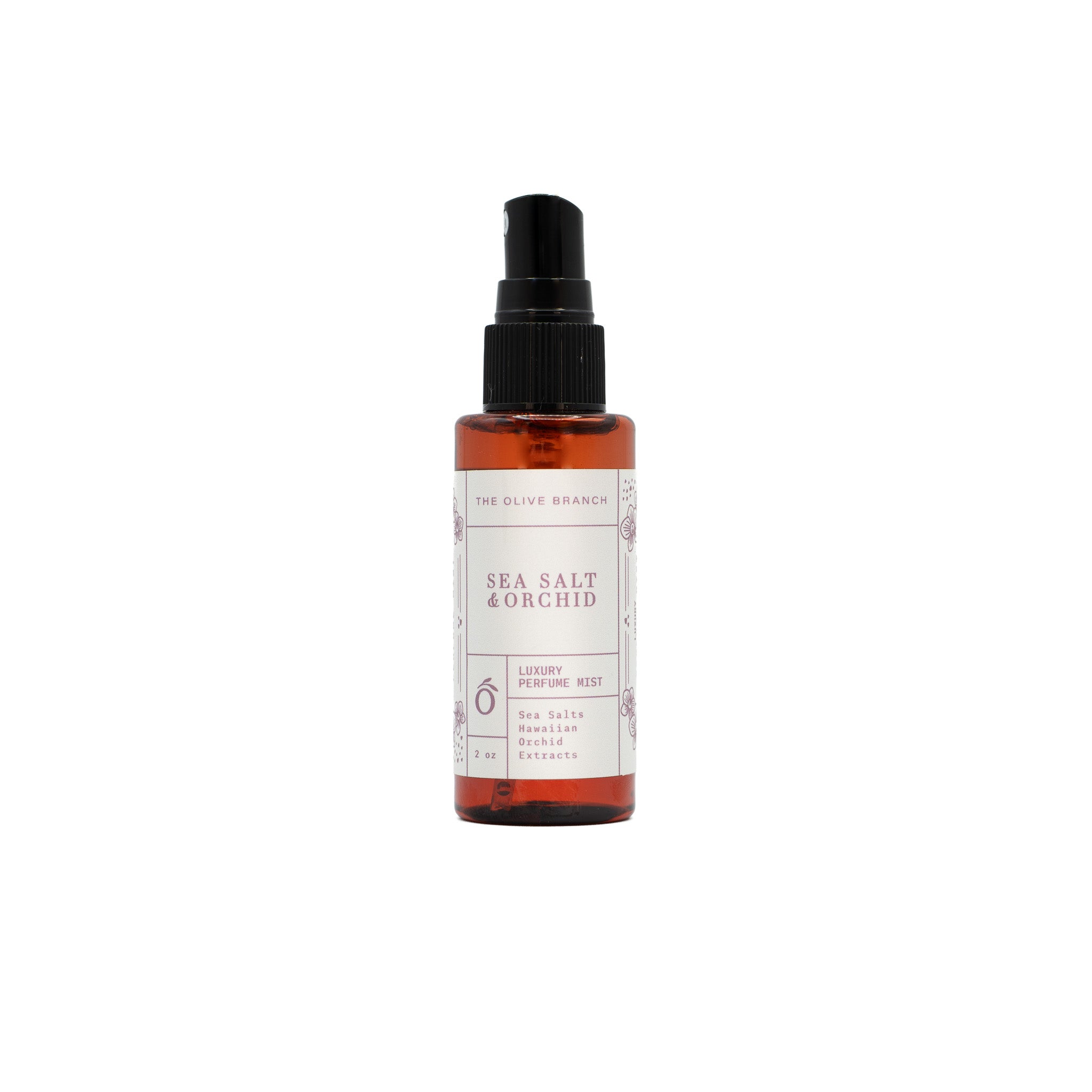 Perfume mist bottle labeled 'Sea Salt & Orchid' on a white background