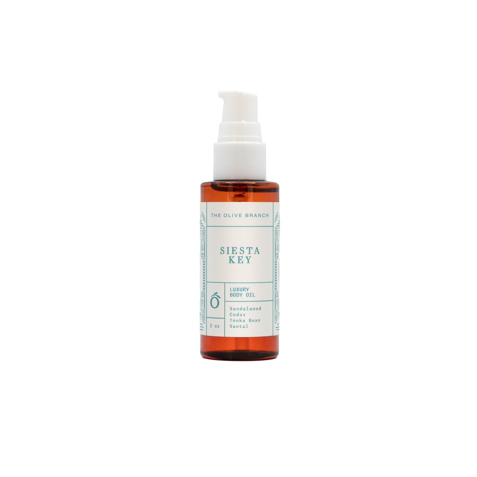 Siesta Key body oil bottle on a white background
