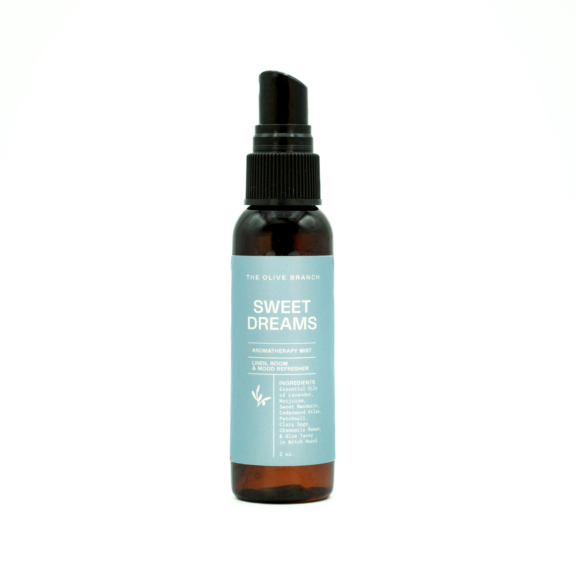 Sweet Dreams aromatherapy mist bottle on a white background