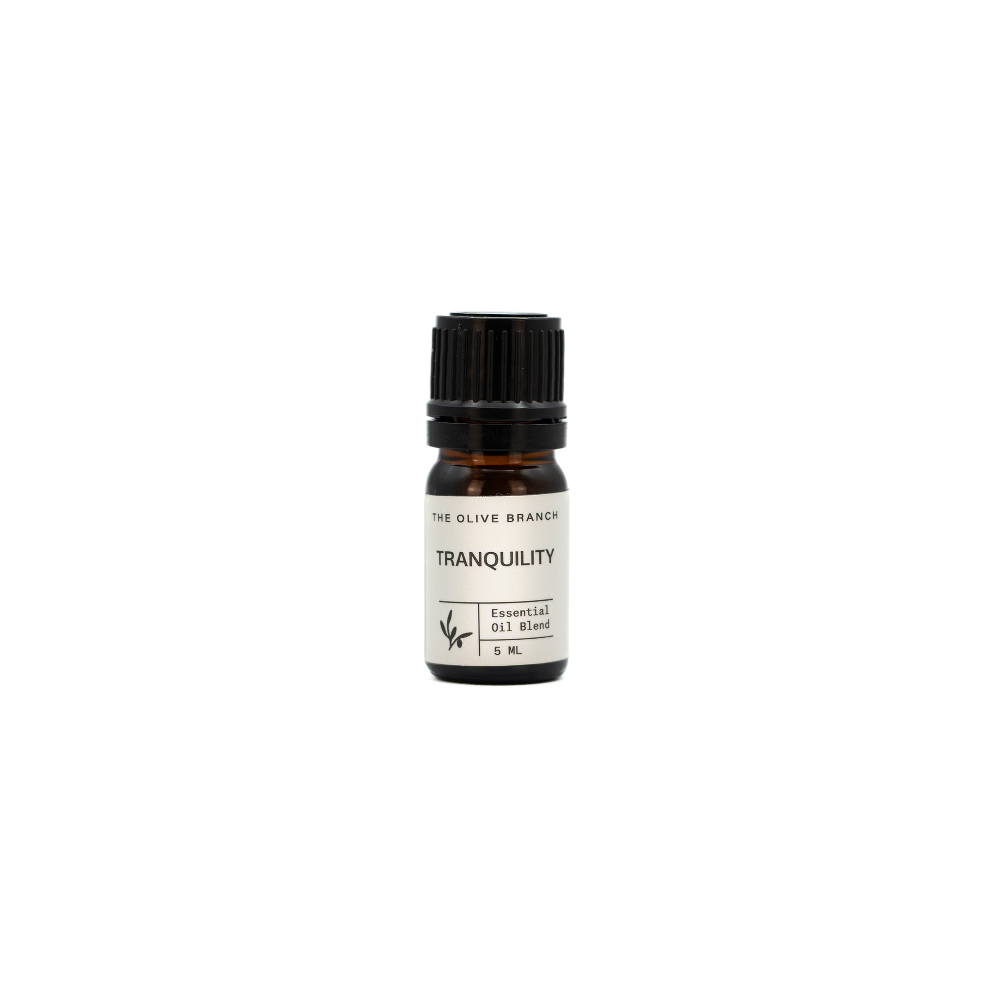 Essential oil bottle labeled 'Tranquility' on a white background